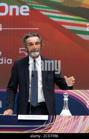 Piazza Città di Lombardia, Milano, Italia, 27 ago 2020, Attilio Fontana, Presidente della Regione Lombardia durante il Gran Premio d'Italia di F1 Heineken Conferenza stampa, Campionato di Formula 1 - Credit: LM/Francesco Scaccianoce/Alamy Live News Foto Stock