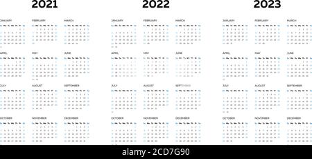 Il modello di calendario 2021 2022 2023 con colonne mensili verticali Illustrazione Vettoriale