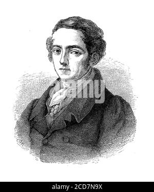 Joseph von Fraunhofer (1787 - 1826) fisico bavarese, inventore, produttore di lenti ottiche per telescopi e spetroscopi, scopritore delle linee di assorbimento del sole Foto Stock