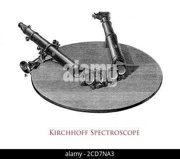 Spettrometro ottico o spettroscopio Kirchhoff, strumento per misurare le proprietà della luce su una porzione specifica dello spettro elettromagnetico nell'analisi spettroscopica per identificare i materiali Foto Stock