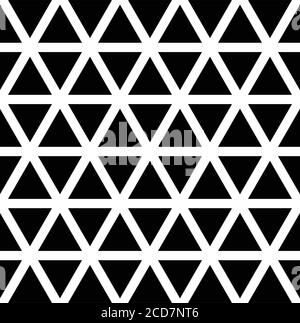 Ripetizione geometrica senza giunture di triangoli isometrici. Sfondo vettoriale astratto in bianco e nero. Illustrazione Vettoriale