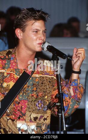 Tele 5 Talkshow, Talkshow-Reihe, Sendung vom 24. Juni 1990, Talkgast Schauspieler und Musiker Fabian Harloff Foto Stock