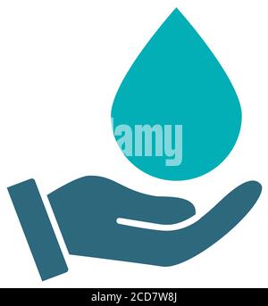 Goccia d'acqua sull'icona colorata a mano. Materiale di pulizia, simbolo di disinfezione delle mani Illustrazione Vettoriale
