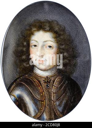Carlo XI (1655-1697), Re di Svezia, ritratto in miniatura di Pierre Signac, 1672-1675 Foto Stock