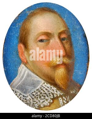 Gustavus Adolphus (Gustav II Adolf), (1594-1632), Re di Svezia, ritratto in miniatura circa 1630 Foto Stock