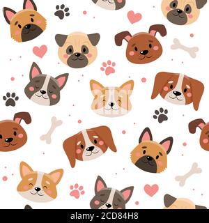 Carino animali domestici senza cuciture modello con diversi cani Illustrazione Vettoriale