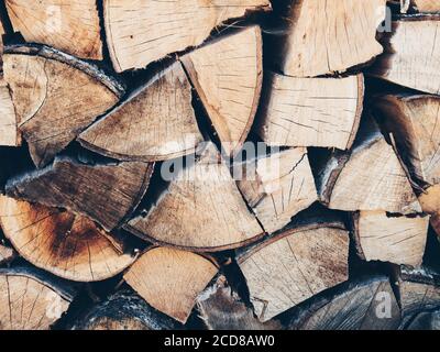 Vista dall'alto su tronchi di legno tagliati Foto Stock