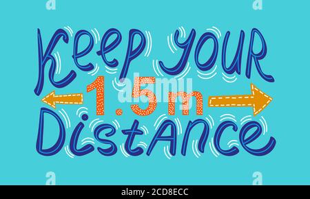 Mantenere la distanza scritta su sfondo blu. Illustrazione vettoriale Illustrazione Vettoriale