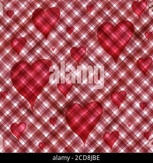 Sfondo vintage con cuori rossi acquerelli su strisce rosse motivo senza cuciture. Acquerello dipinto a mano a strisce vecchio grunge texture. Stampa per te Foto Stock