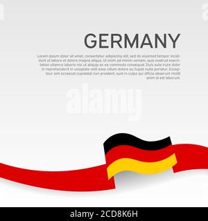 Germania bandiera sfondo. Nastro ondulato in colori della bandiera tedesca su sfondo bianco. Poster nazionale. Disegno vettoriale tricolore. Stato patriottico germanico Illustrazione Vettoriale