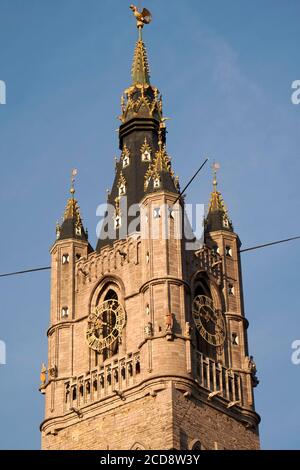 Belgio, Fiandre Orientali, Gand, Belfry di Gand e il suo drago in cima iscritto nella lista del patrimonio mondiale dell'UNESCO, e il suo drago in cima Foto Stock