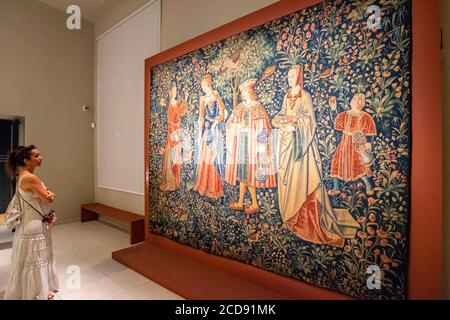 Francia, Parigi, Museo Nazionale del Medioevo-Cluny museo, arazzi della Signora con l'Unicorno Foto Stock