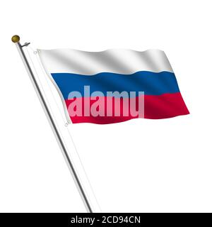 Russia flagpole 3d illustrazione su bianco con tracciato di ritaglio Foto Stock