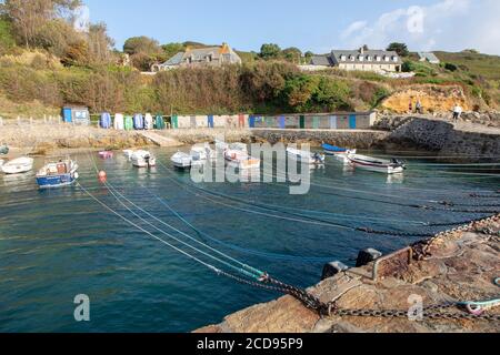 Francia, Manica, penisola del Cotentin, Cap de la Hague, Saint Germain des Vaux, Port Racine, il porto più piccolo della Francia Foto Stock