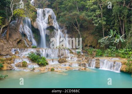 Laos, provincia di Luang Prabang, cascate di Kuang si Foto Stock