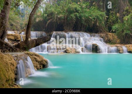 Laos, provincia di Luang Prabang, cascate di Kuang si Foto Stock