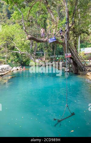 Lao, Provincia Vientiane, Vang Vieng, Laguna blu 1 Foto Stock