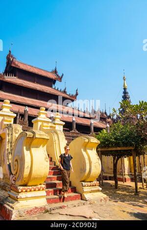 Myanmar (Birmania), regione di Mandalay, città di Mandalay, Kyaung Shwe nel Tempio di Bin Foto Stock