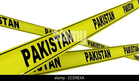 Nastri di avvertimento gialli con parole nere PAKISTAN. Isolato. Illustrazione 3D Foto Stock