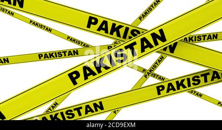 Nastri di avvertimento gialli con parole nere PAKISTAN. Isolato. Illustrazione 3D Foto Stock