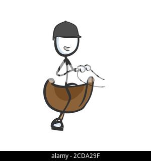 Equitazione. Vettore semplice sella cavaliere Stickman no faccia clipart cartone animato. Disegnato a mano. Doodle schizzo, illustrazione grafica Illustrazione Vettoriale