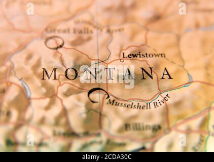 Mappa geografica dello stato degli Stati Uniti Montana Foto Stock