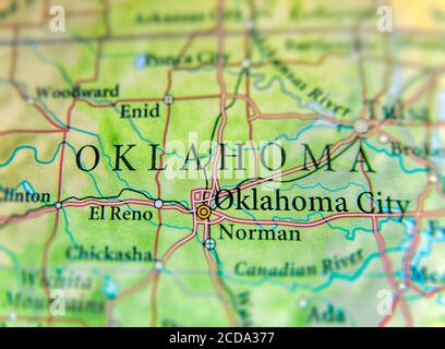 Mappa geografica dello stato degli Stati Uniti, Oklahoma Foto Stock