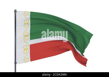 Bandiera della Cecenia, Repubblica cecena. Illustrazione 3D isolata su sfondo bianco. Bandiere dei soggetti federali della Russia. Foto Stock