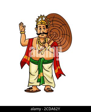 Kerala Onam Festival Mahabali anche kown Maveli in background bianco Illustrazione Vettoriale