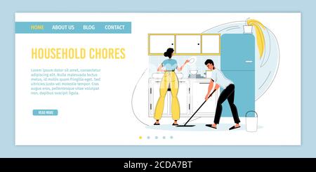 Felice famiglia chore landing page design Illustrazione Vettoriale