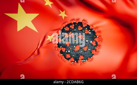 Coronavirus 3D contro una bandiera della Cina Foto Stock