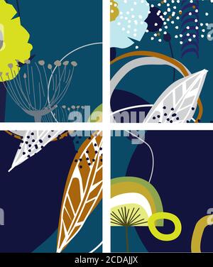 Retrò moderno astratto floreale basato scandinavo collezione d'arte astratta diversi elementi floreali e astratti in una piega d'epoca retrò stile remini Foto Stock