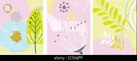 Retrò moderno bstract floreale basato scandinavo astratta collezione d'arte di diversi elementi floreali e astratti in una piega d'epoca retrò reminis di stile Foto Stock