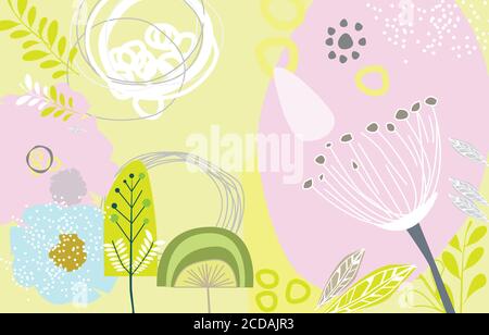 Retrò moderno astratto floreale basato scandinavo collezione d'arte astratta diversi elementi floreali e astratti in una piega d'epoca retrò stile remini Foto Stock