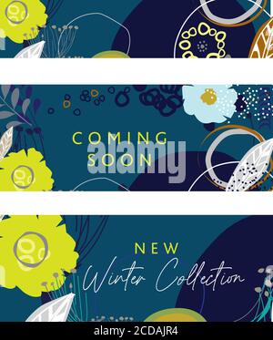 Retrò moderno astratto floreale basato scandinavo collezione d'arte astratta diversi elementi floreali e astratti in una piega d'epoca retrò stile remini Foto Stock