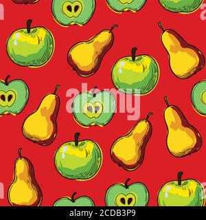 Motivo senza cuciture con frutta disegnata a mano Illustrazione Vettoriale