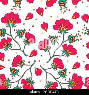 Motivo senza cuciture con graziosi fiori di prato vintage Illustrazione Vettoriale