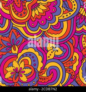 Psichedelico motivo floreale colorato senza cuciture Illustrazione Vettoriale