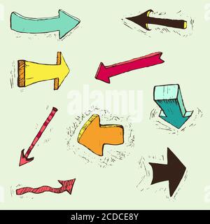 Set di frecce disegnate a mano grande. Illustrazione Vettoriale