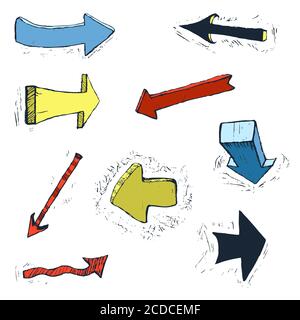 Set di frecce disegnate a mano grande. Illustrazione Vettoriale