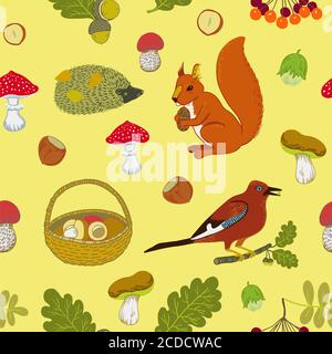 Motivo senza cuciture con graziosi elementi autunnali Illustrazione Vettoriale