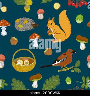 Motivo senza cuciture con graziosi elementi autunnali Illustrazione Vettoriale