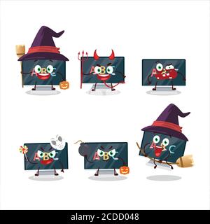 Emoticon di espressione di Halloween con carattere cartoon di alfabeto sul monitor Illustrazione Vettoriale