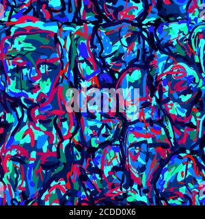 Originale motivo senza giunture con motivi di pittura astratti dei volti umani Illustrazione Vettoriale