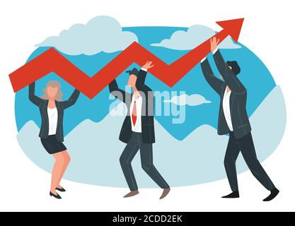 Partner commerciali o team di lavoratori che ottengono risultati Illustrazione Vettoriale