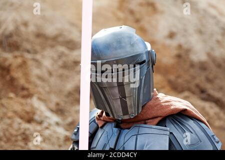 Umea, Norrland Svezia - 14 agosto 2020: Vestito in qualcosa di simile a Boba Fett Foto Stock