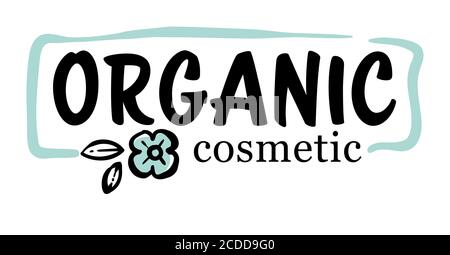 Etichetta o badge per la produzione cosmetica biologica, emblema per prodotti ecologici Illustrazione Vettoriale