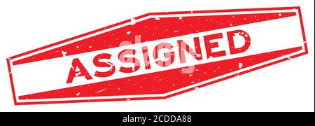 Grunge rosso assegnato parola esagonale guarnizione in gomma stampigliata su bianco sfondo Illustrazione Vettoriale