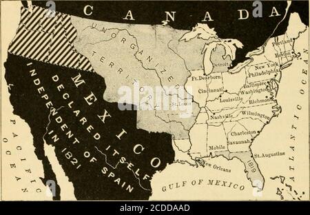 . La storia americana dello studente . maggioranza (i8i8).* la Spagna ora ha pensato che fosse opportuno disporre di una provincia, che a causa della sua situazione era probabile che generasse più guerre con gli Stati Uniti. John Quincy Adams negoziò l'atreaty di acquisto (1819) - ratificato in 1821. Con i suoi termsSpain cedette a noi l'intero territorio di Floridaest e West per la somma di 5,000,000 dollari, e allo stesso tempo rinunciò a qualsiasi parte della costa del Pacifico a nord del quarantaduesimo parallelo. Questo atto ha contribuito a confermare il nostro titolo al Oregoncountry (§ 258). D'altra parte, abbiamo rinunciato a qualunque 284 LO studien Foto Stock
