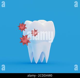 Dente con batterie astratte. Ricerca e diagnosi del concetto di malattie dei denti. illustrazione 3d Foto Stock